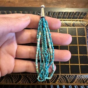Long Turquoise Seed Bead Earrings, Native, Indigenous, Southwestern, Boho